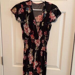 Floral Black Jumpsuit with Pink Accents